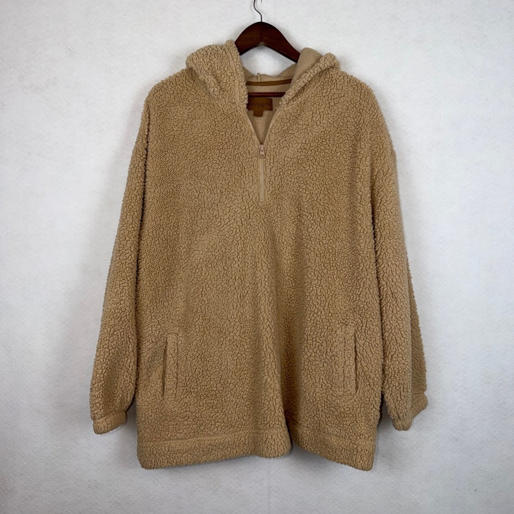Koolaburra by UGG Sherpa Hoodie Women 2X Tan Half Zip Fleece Pullover A544816